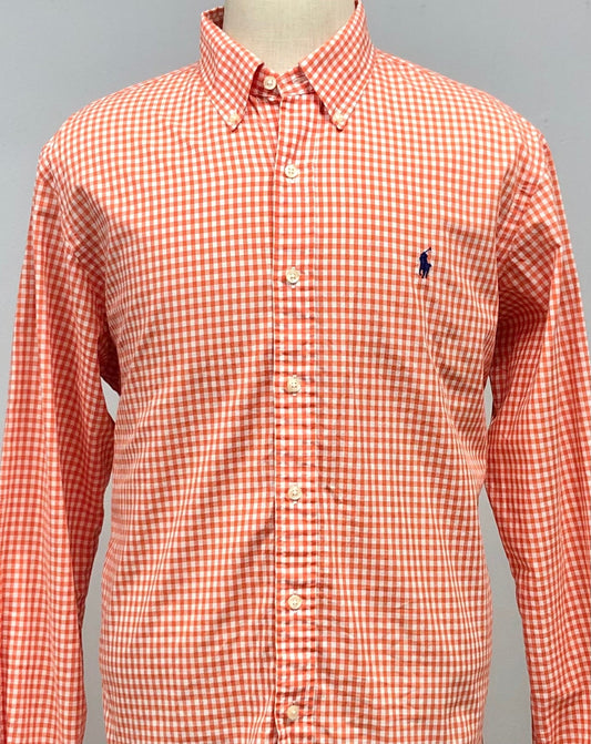 Camisa Polo Ralph Lauren 🏇🏼 con patron de cuadros gingham naranja y blanco Talla L Entalle Regular