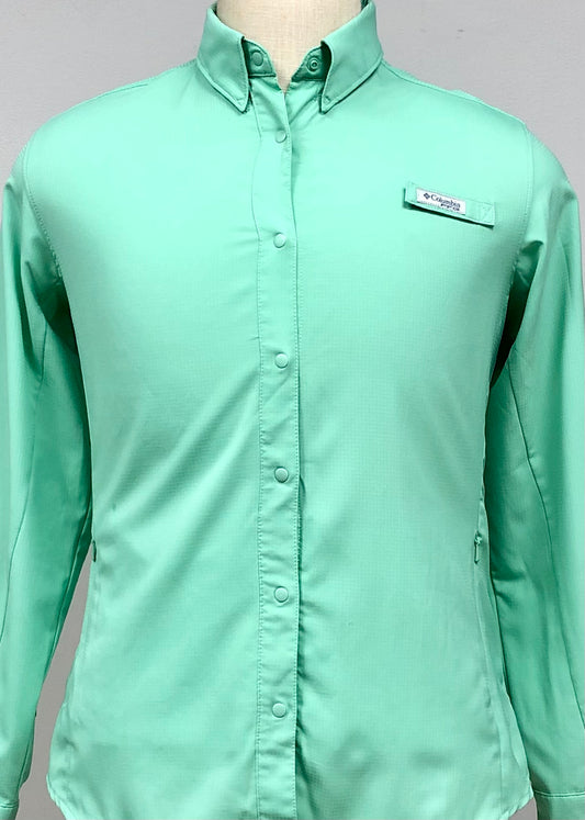 Camisa de mujer Columbia 🔹color verde claro con Omni Shade Manga larga Talla L