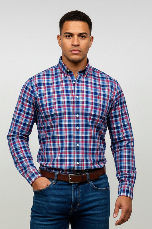 Camisa de botones Polo Ralph Lauren 🏇🏼 de cuadros tartán azul, celeste y rojo Talla M Entalle Regular