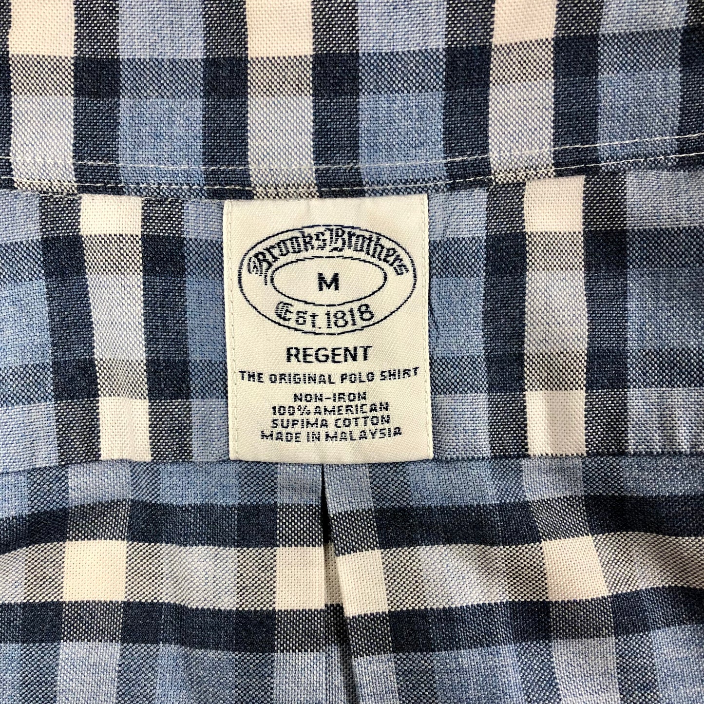 Camisa Brooks Brothers 🐑 color azul con cuadros tartán en azul navy y blanco Talla M Entalle Regular