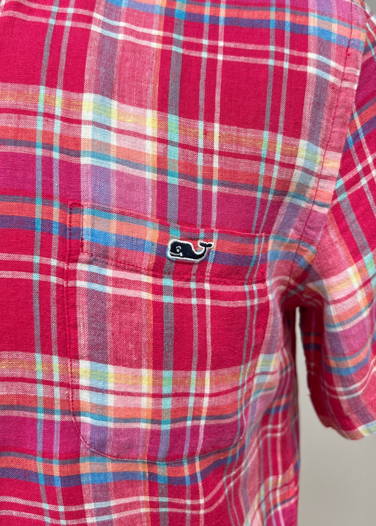 Camisa de botones Vineyard Vines 🐳 De Lino con cuadros en color rojo, blanco y amarillo Talla L Entalle Slim Fit