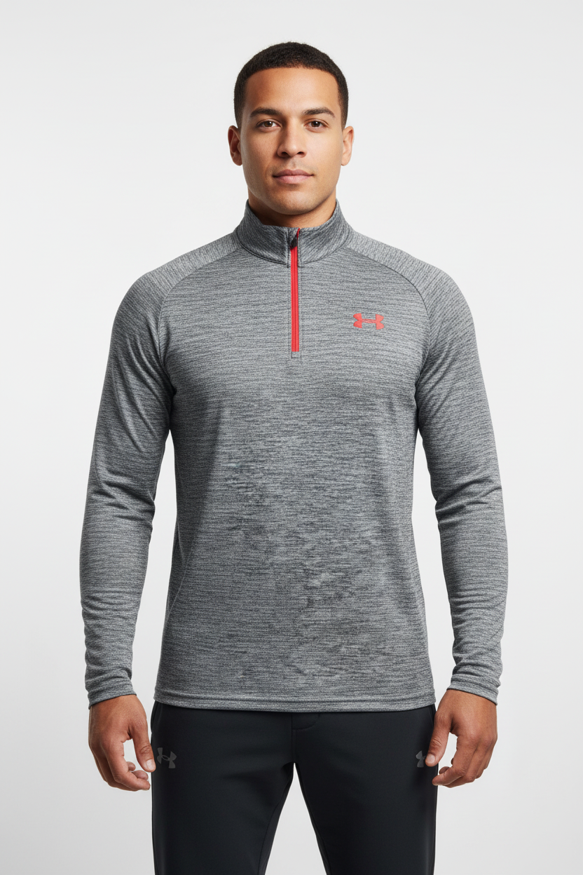 Sueter Jersey Under Armour 🏋🏽 color gris degradado y logo en color rojo Talla S