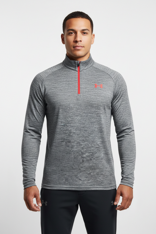 Sueter Jersey Under Armour 🏋🏽 color gris degradado y logo en color rojo Talla S