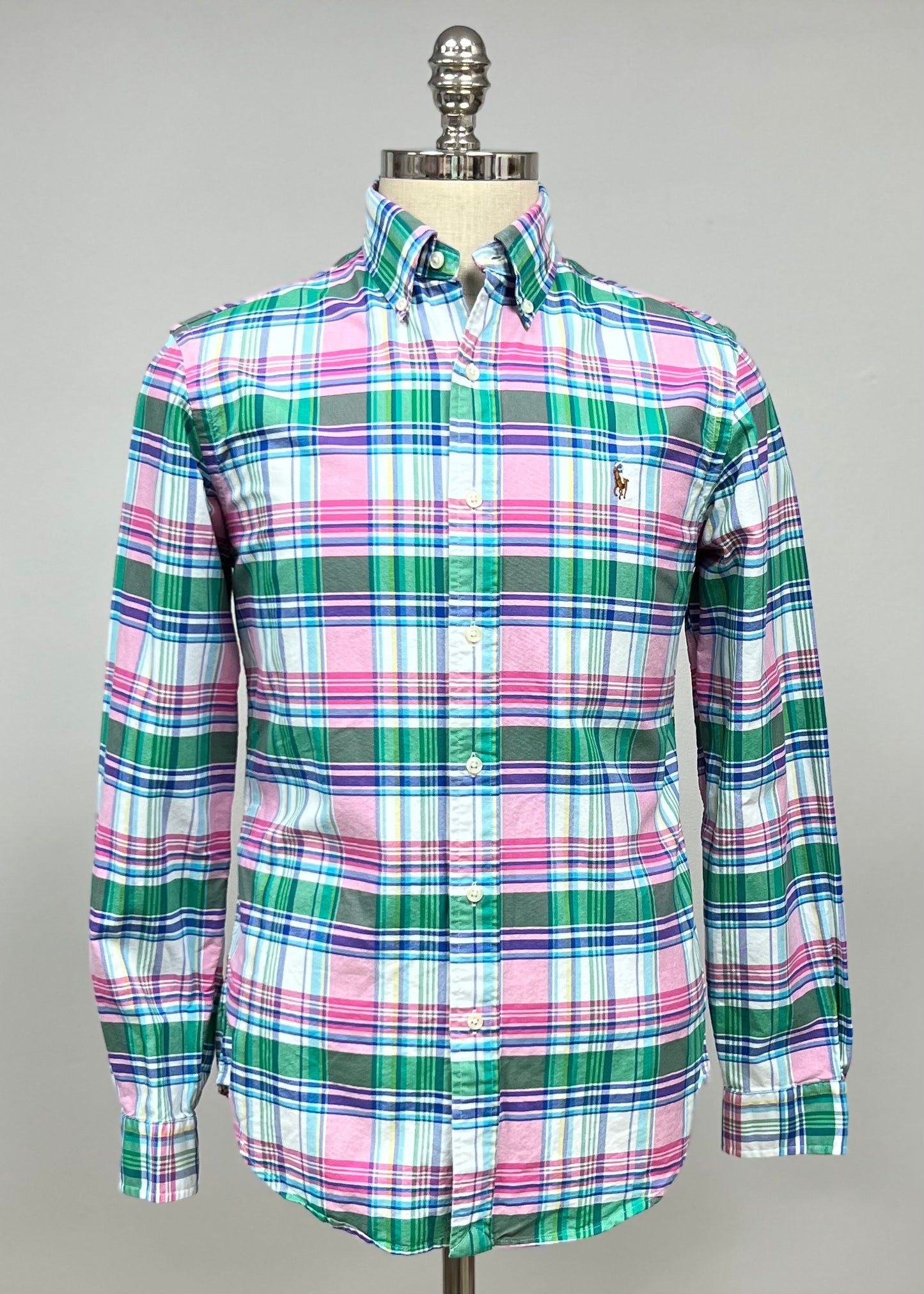 Camisa Polo Ralph Lauren 🏇🏼 Oxford de cuadros tartán en color verde, rosado, azul y blanco Talla XL Entalle Regular