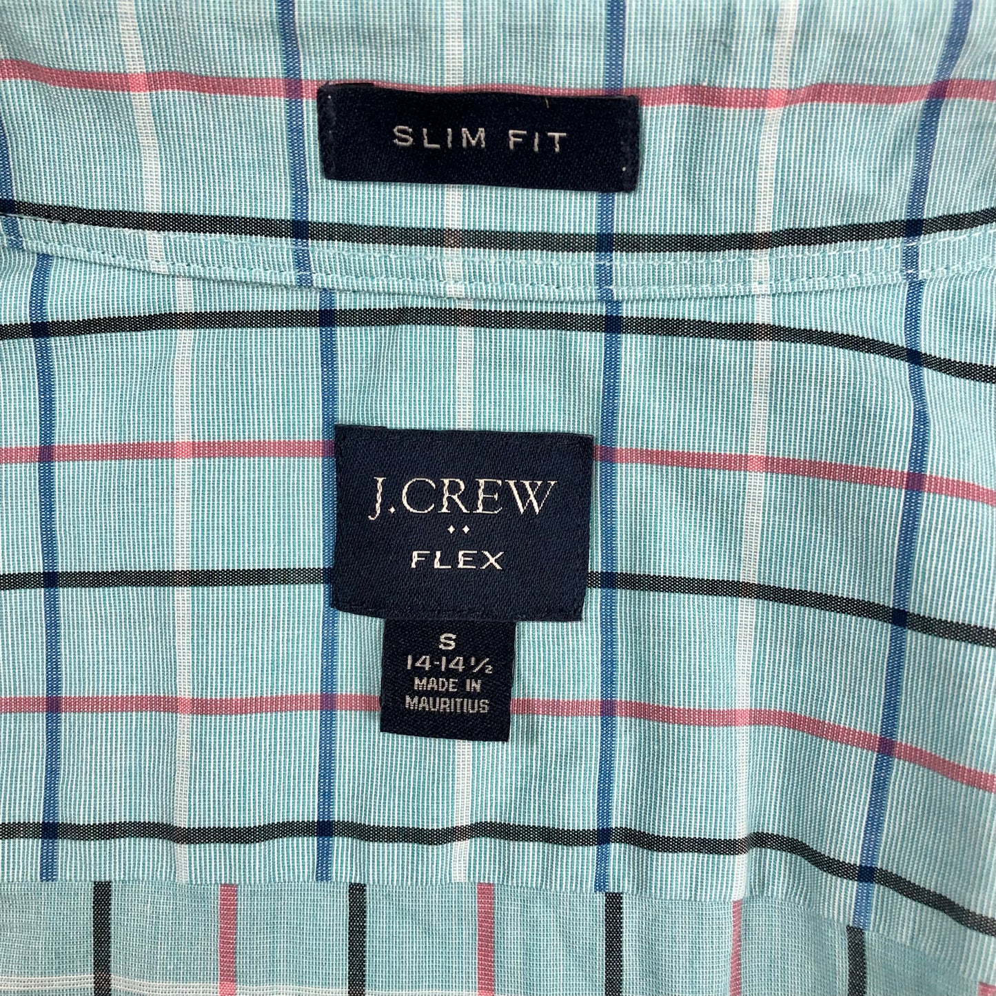 Camisa J.Crew 🇺🇸 color Celeste con cuadros en color rosado y azul Talla S (14) Entalle Slim Fit