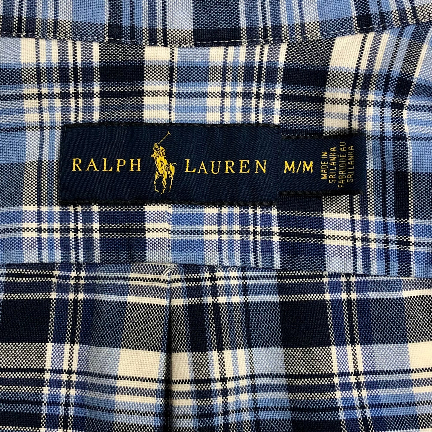 Camisa Polo Ralph Lauren 🏇🏼 con patron de cuadros tartan en color azul, celeste y blanco Talla M Entalle Regular