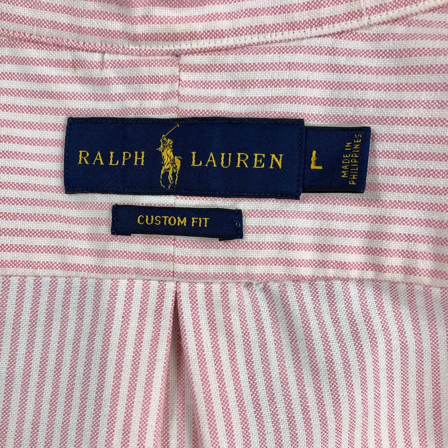 Camisa de botones Polo Ralph Lauren 🏇🏼 Oxford color blanco con rayas en rosado oscuro Talla L Entalle Custom Fit