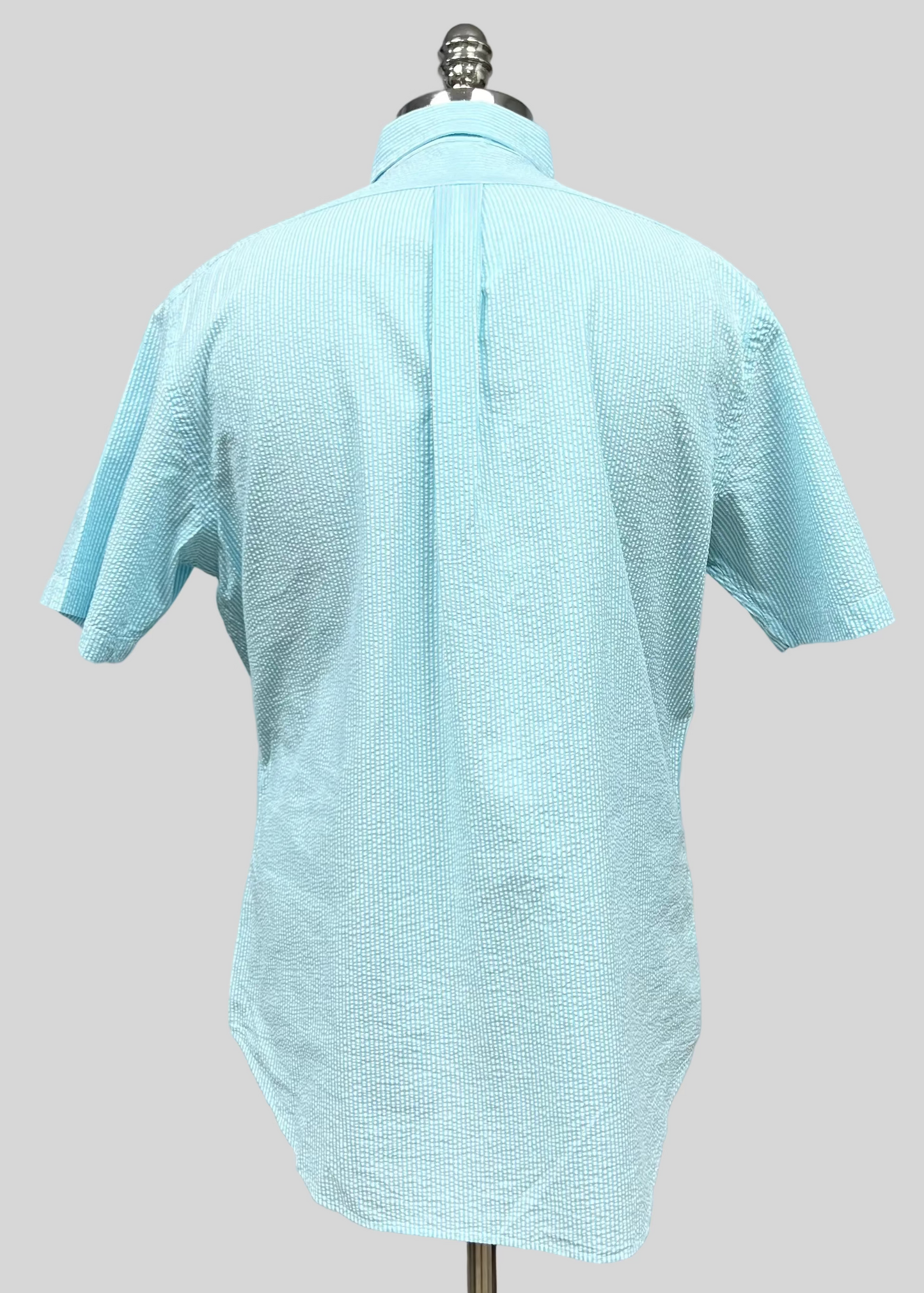 Camisa Polo Ralph Lauren 🏇🏼  Color blanco con patrón de rayas en turquesa Seersucker Talla L Entalle Regular
