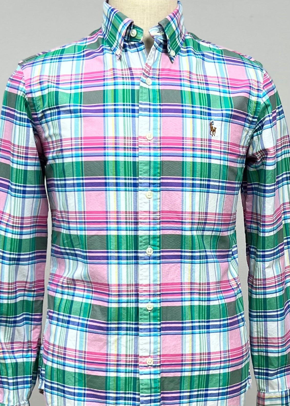 Camisa Polo Ralph Lauren 🏇🏼 Oxford de cuadros tartán en color verde, rosado, azul y blanco Talla XL Entalle Regular