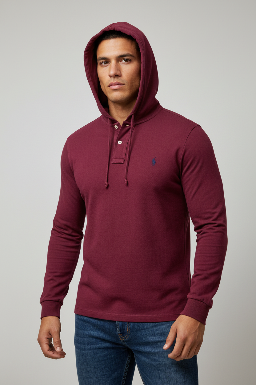 Sueter Jersey color rojo oscuro con capucha Polo Ralph Lauren 🏇🏼 Talla L