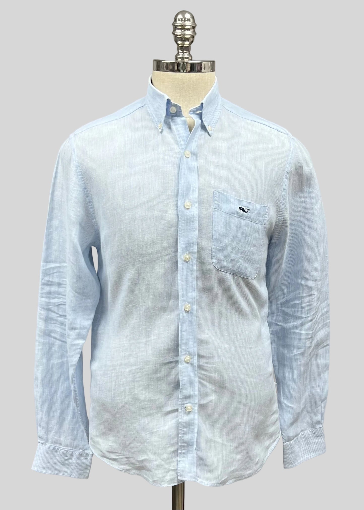 Camisa de botones Vineyard Vines 🐳 De lino con patrón de rayas en color celeste y blanco Talla L Entalle Clásico