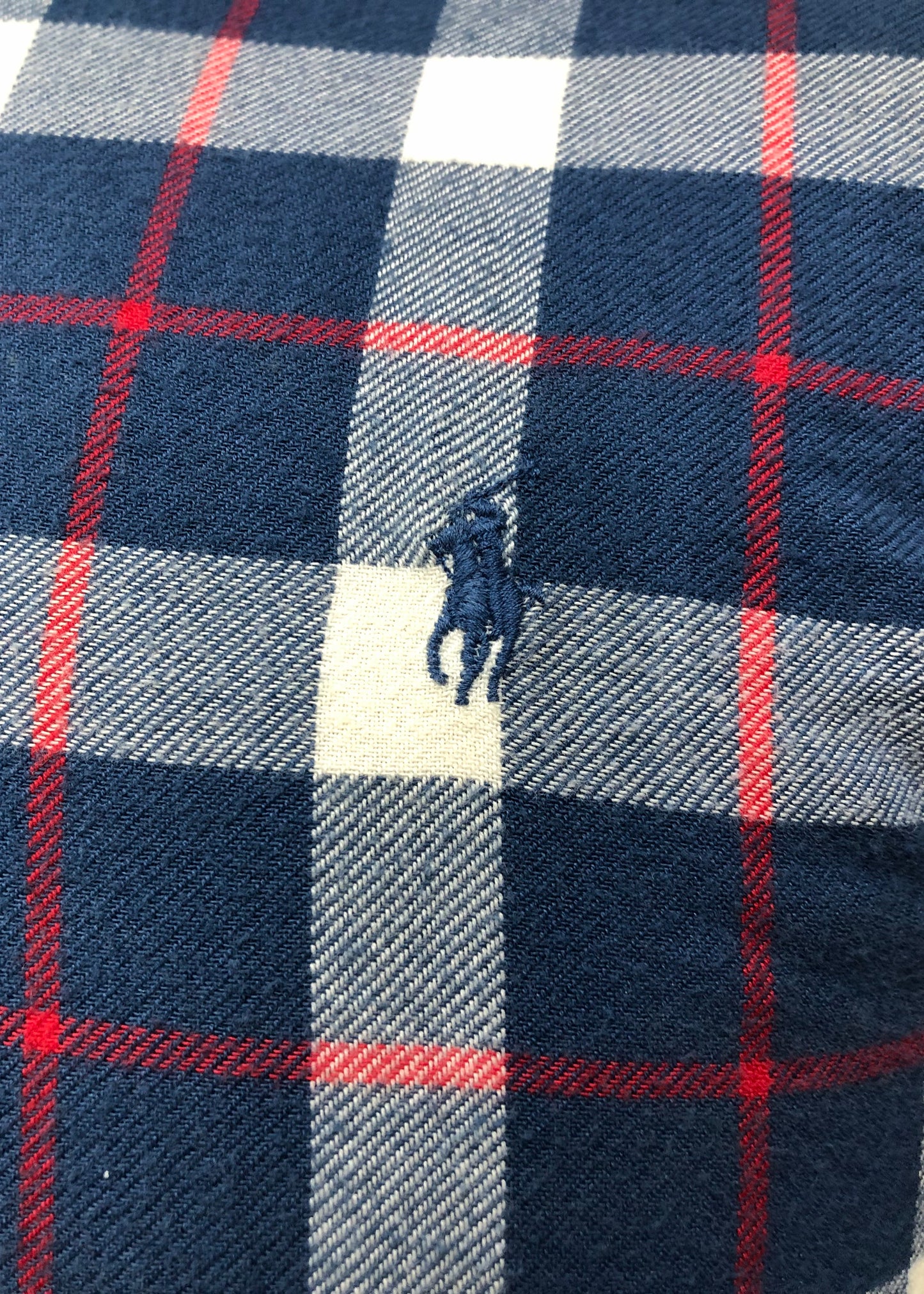 Camisa de mujer Polo Ralph Lauren 🏇🏼 Color azul navy con patron de cuadros tartán rojo y blanco Talla L Entalle Clásico