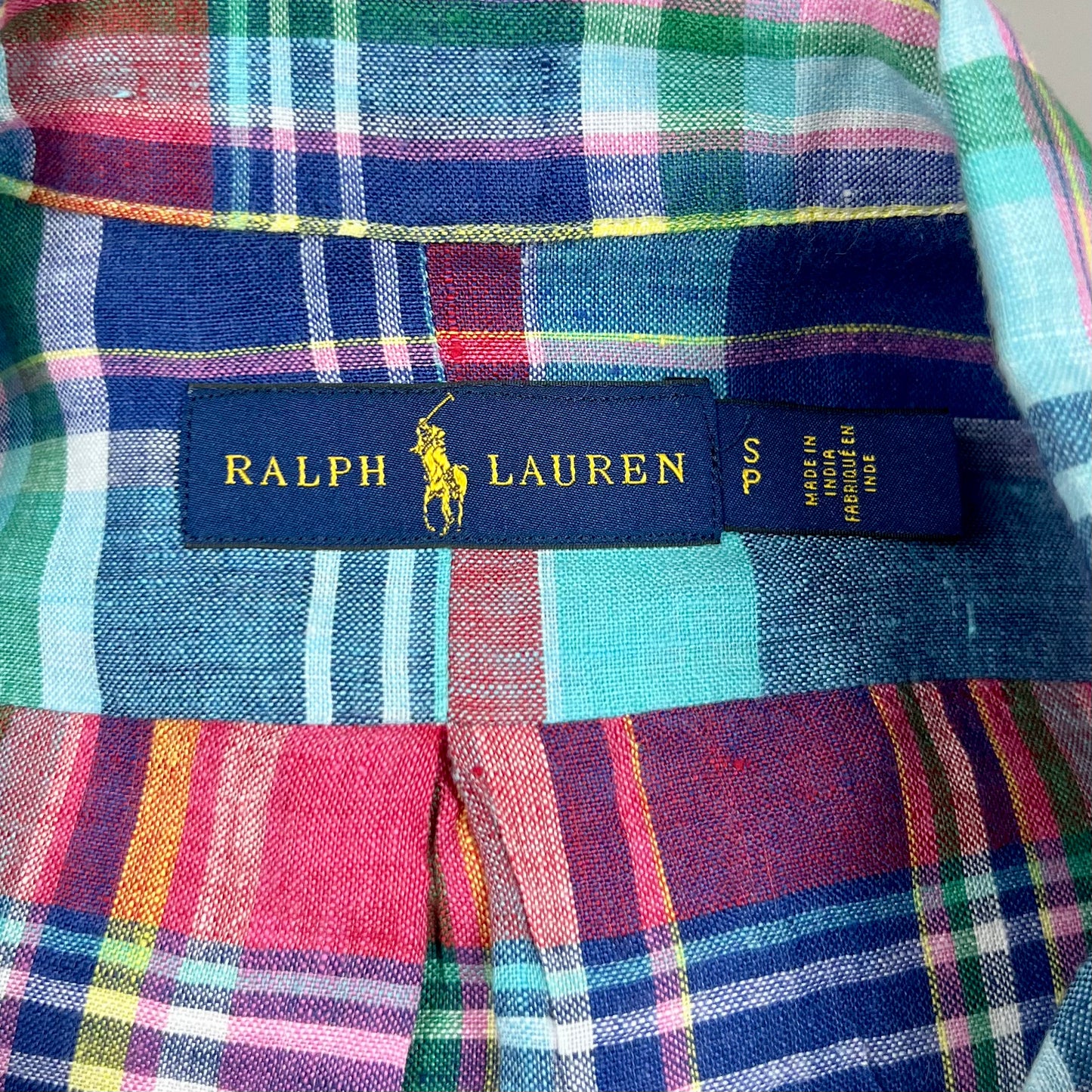 Camisa Polo Ralph Lauren 🏇🏼 de Lino con patron de cuadros tartán en color azul, verde y rojo Talla S Entalle Regular