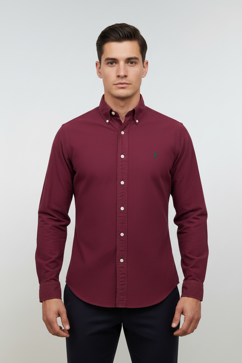 Camisa de botones en color rojo oscuro Oxford Polo Ralph Lauren 🏇🏼 Talla M Entalle Clásico