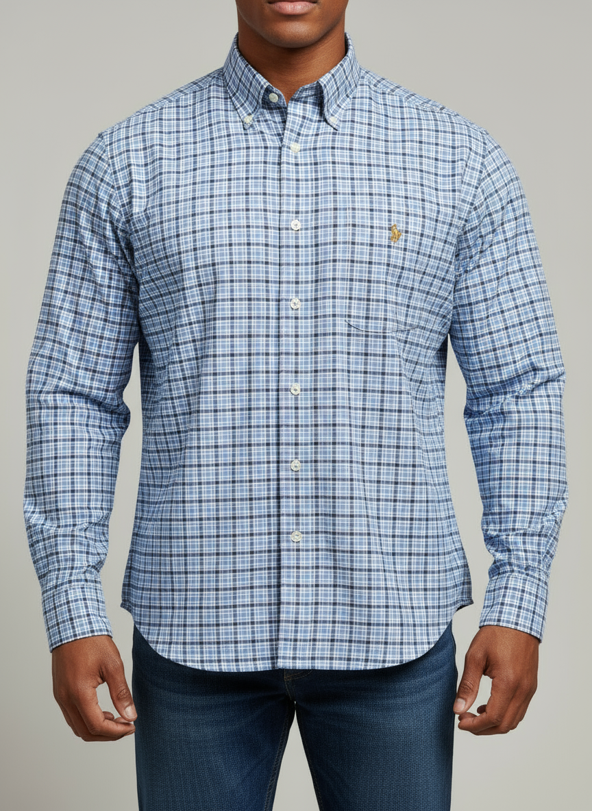 Camisa Polo Ralph Lauren 🏇🏼 Oxford con patron de cuadros azul, celeste y blanco Talla XL Entalle Regular