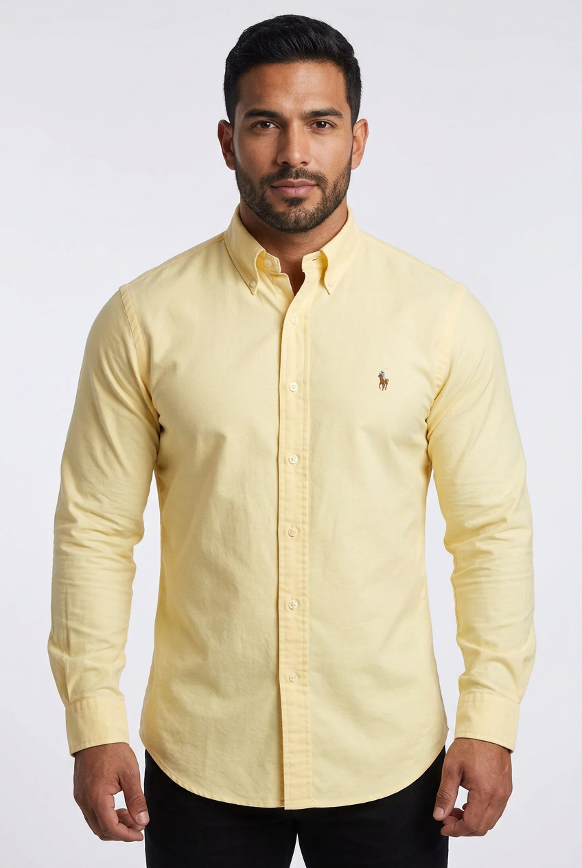 Camisa de botones Polo Ralph Lauren 🏇🏼 en color amarillo claro Talla L Entalle Custom Fit