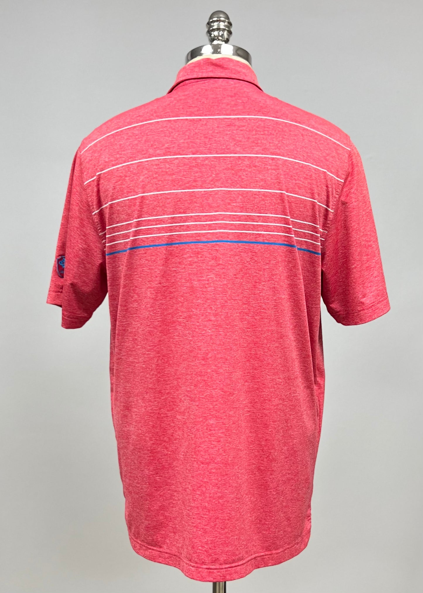 Camiseta Polo Vineyard Vines 🐳 Tela performance color rosado magenta con rayas en azul y blanco Talla L Entalle Regular