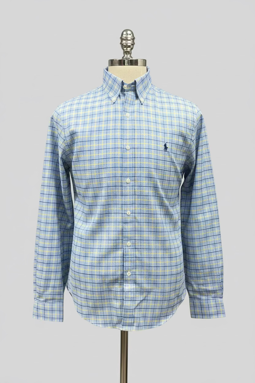 Camisa de botones Polo Ralph Lauren 🏇🏼 de cuadros en color celeste, azul y amarillo Talla M Entalle Regular