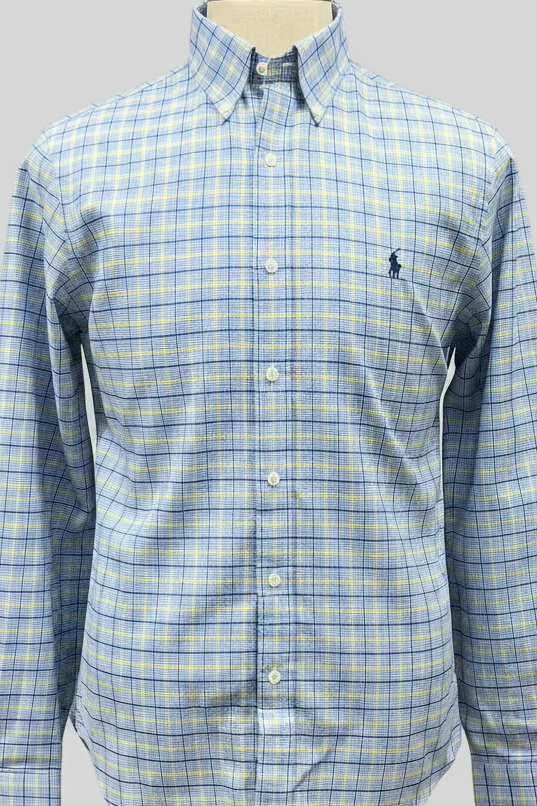 Camisa de botones Polo Ralph Lauren 🏇🏼 de cuadros en color celeste, azul y amarillo Talla M Entalle Regular