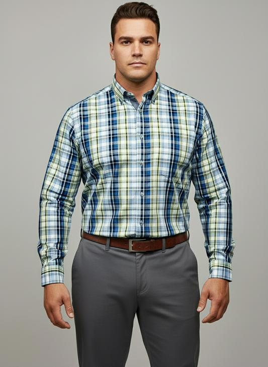 Camisa Nautica ⚓️ color blanco con cuadros en color amarillo y azul Talla S Entalle Regular