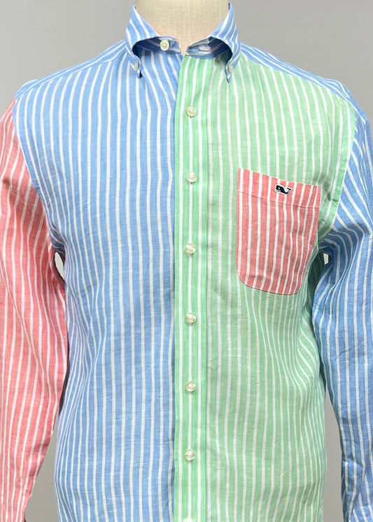 Camisa de botones Vineyard Vines 🐳 De Lino con patrón de rayas multicolor Talla L Entalle Clásico