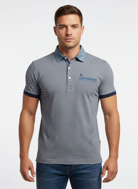 Camiseta Polo Original Penguin 🐧 de rayas finas en color azul navy y blanco Talla M Entalle Slim Fit
