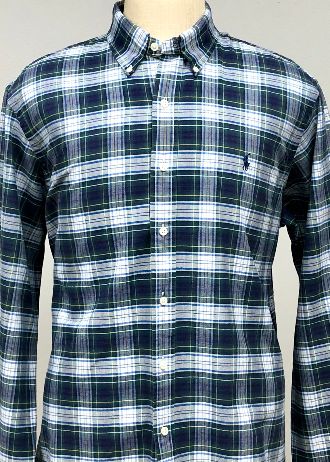 Camisa Polo Ralph Lauren 🏇🏼 con patron de cuadros azul navy, verde oscuro y blanco Talla XL Entalle Regular