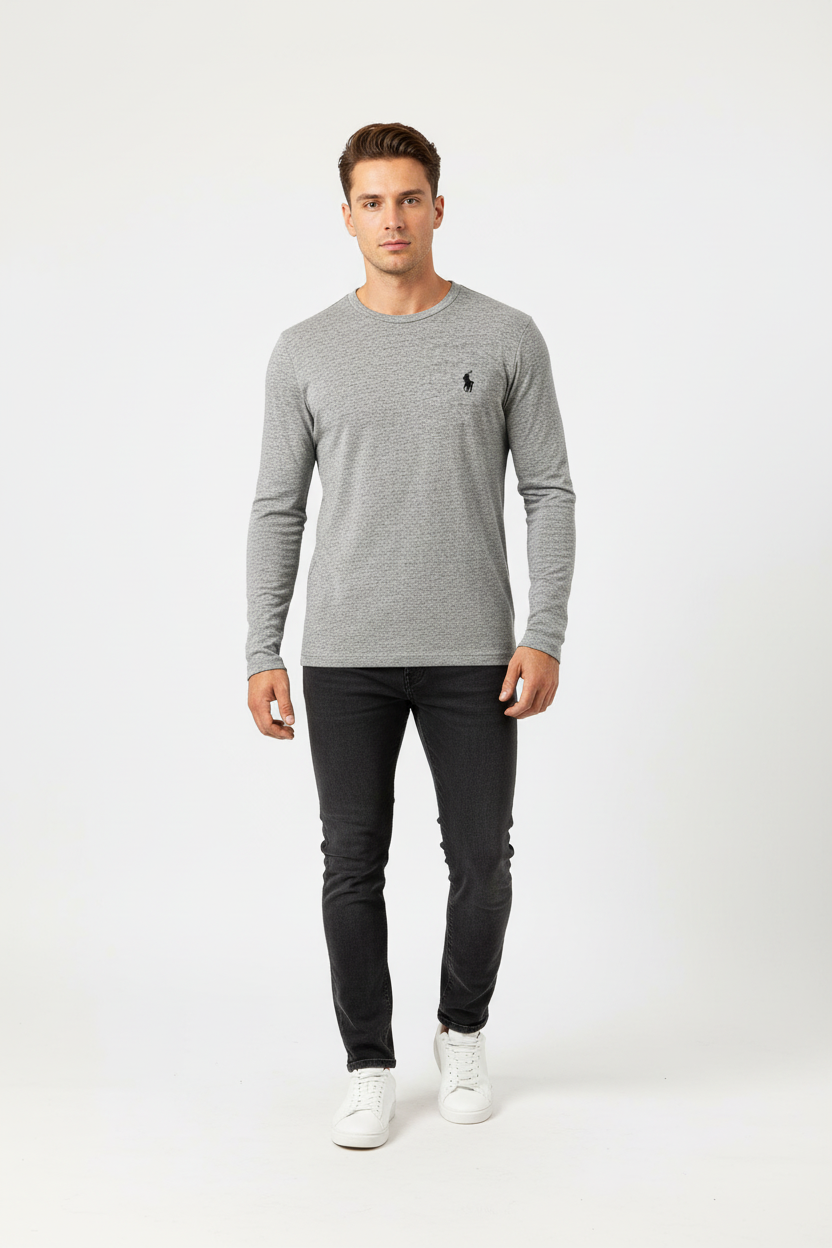 Camiseta cuello redondo Polo Ralph Lauren 🏇🏼 color gris manga larga Talla L Custom Slim Fit