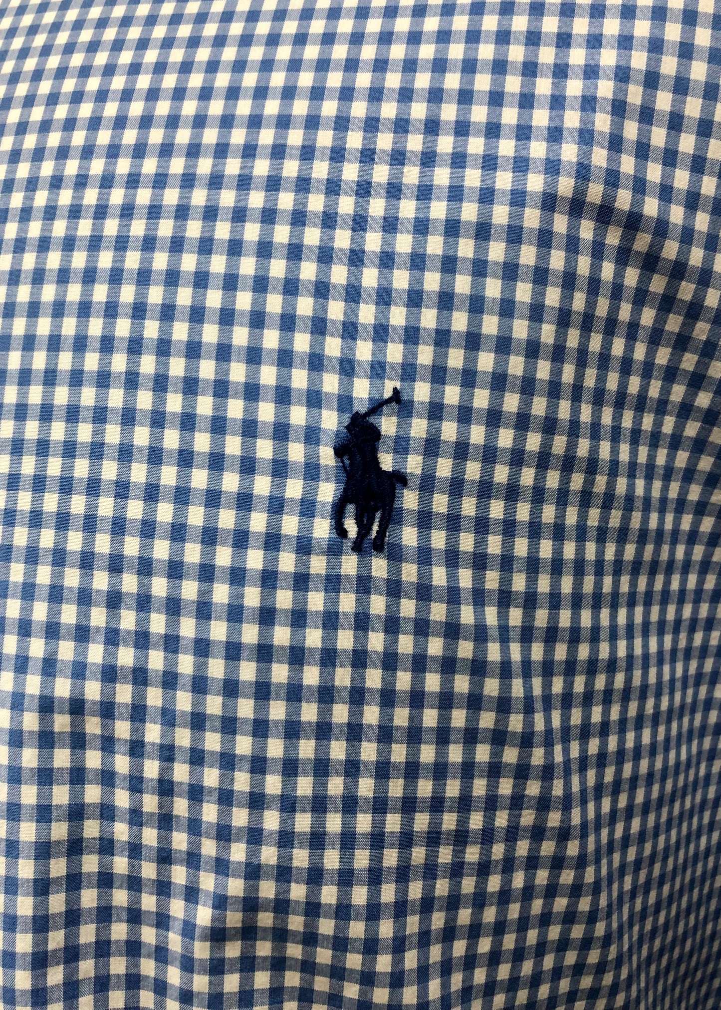 Camisa Polo Ralph Lauren 🏇🏼 con patron de cuadros gingham celeste y blanco Talla L Entalle Clásico
