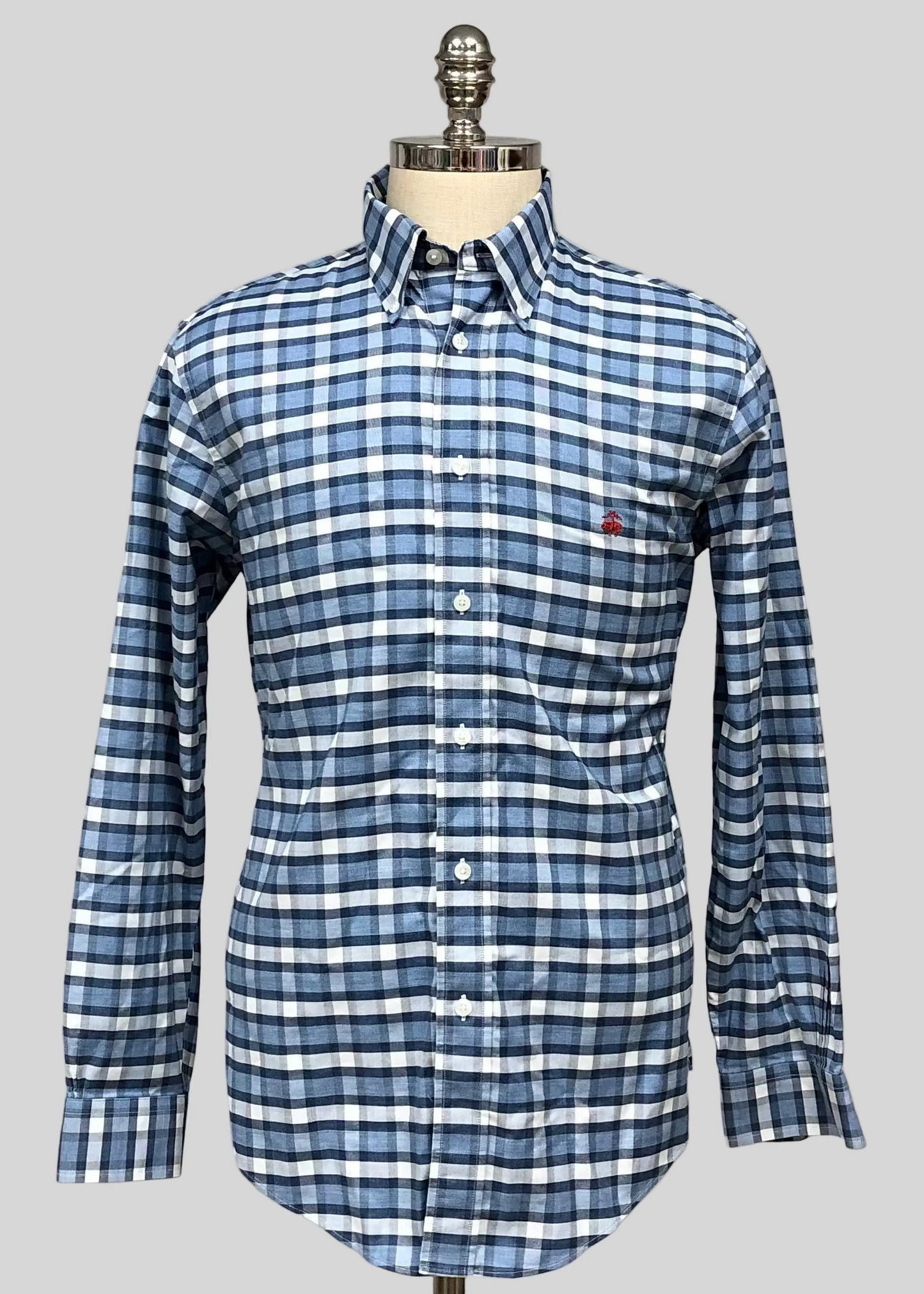 Camisa Brooks Brothers 🐑 color azul con cuadros tartán en azul navy y blanco Talla M Entalle Regular