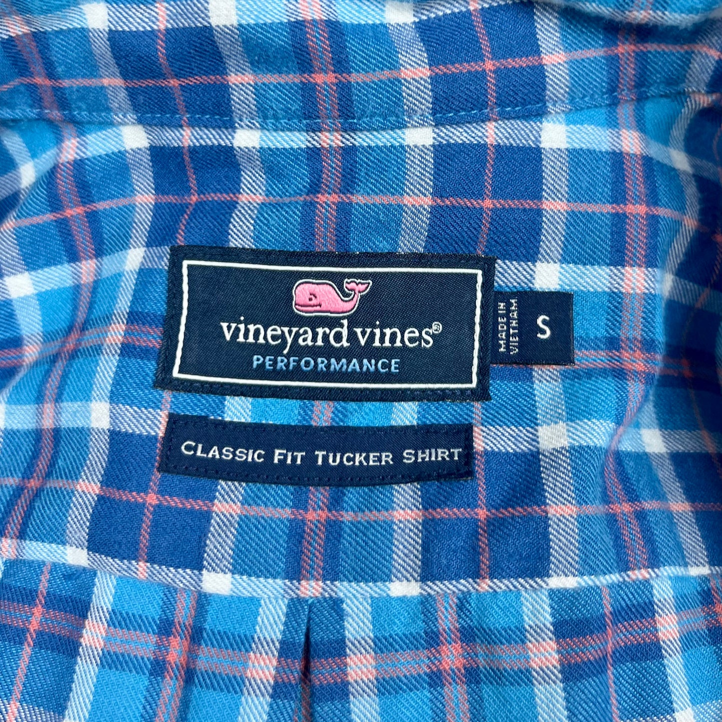 Camisa Vineyard Vines 🐳 de cuadros en color azul, celeste y rosado Talla S Entalle Clásico