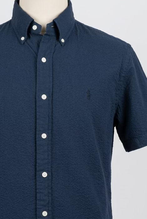 Camisa Polo Ralph Lauren 🏇🏼 Color azul navy Seersucker Talla M Entalle Clásico