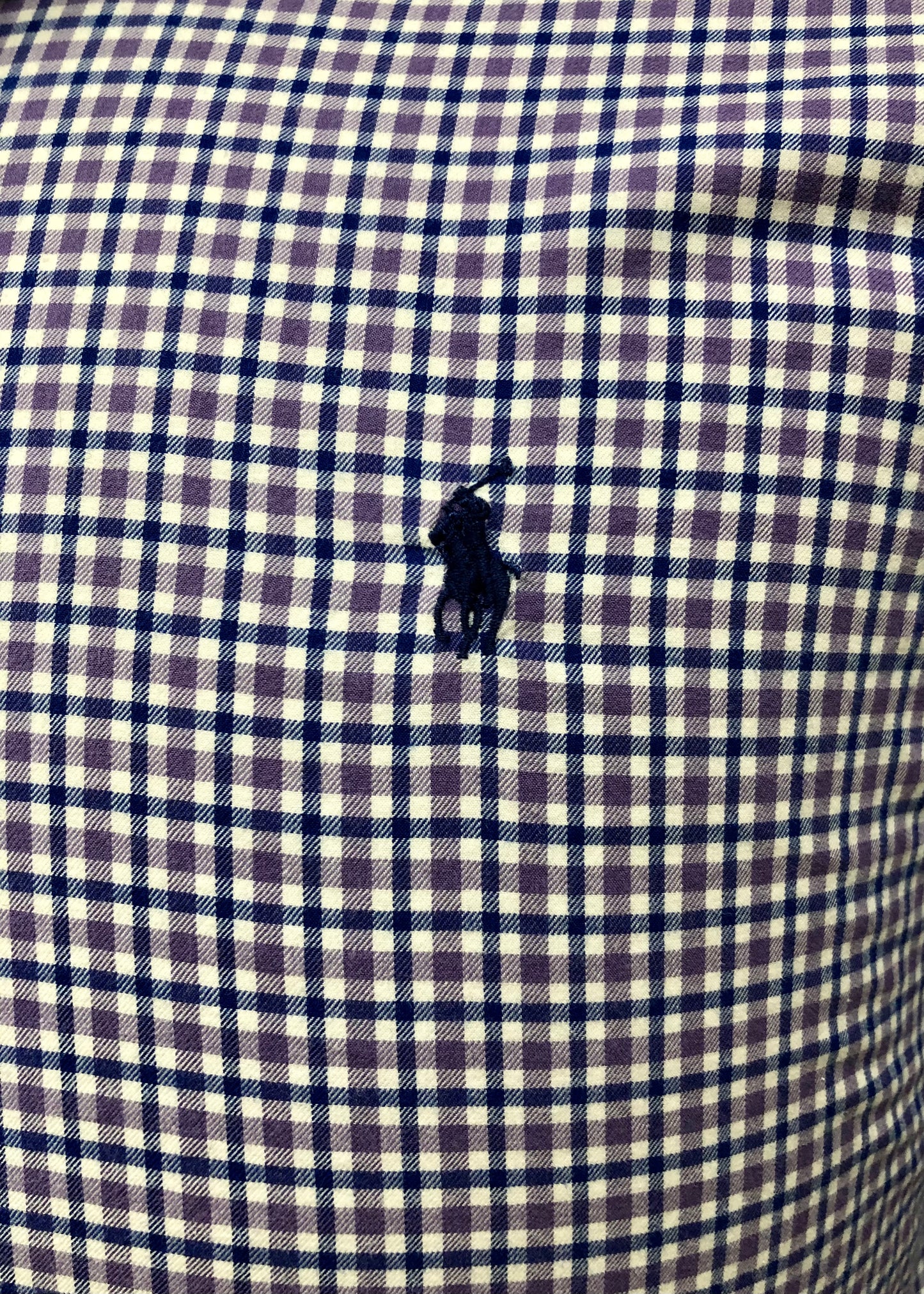 Camisa de botones Polo Ralph Lauren 🏇🏼 color blanco con cuadros morado y azul Talla M Entalle Regular