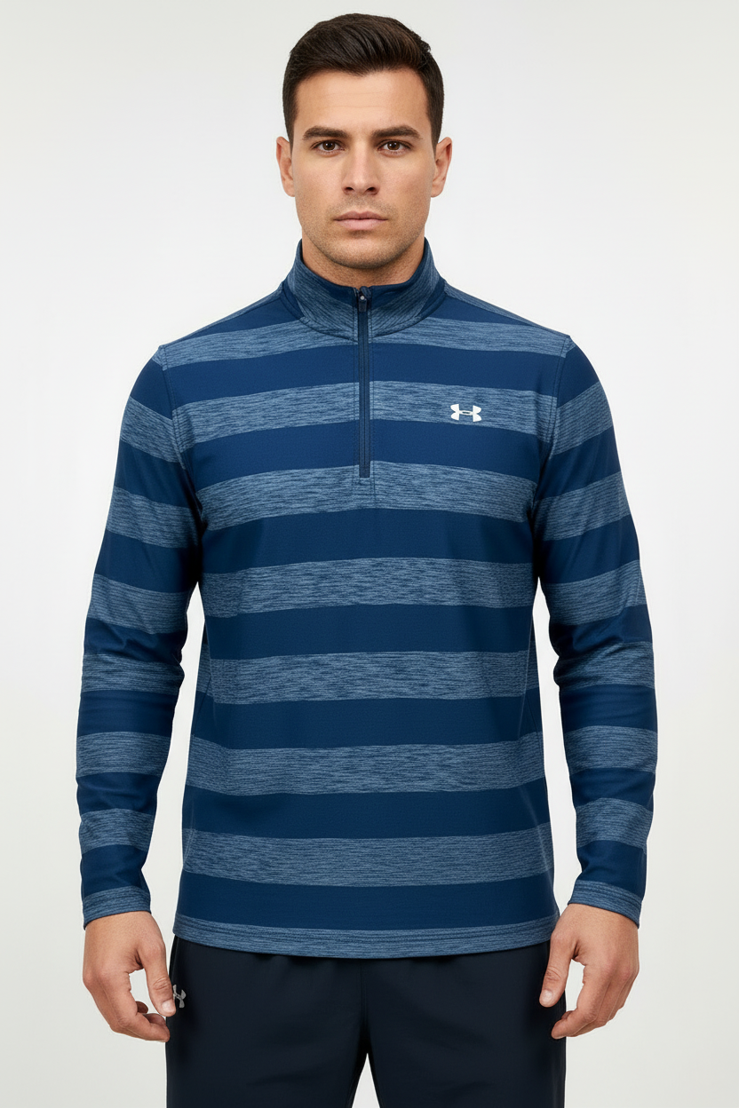 Sueter Jersey Under Armour 🏋🏽 color azul y gris degradado y logo en color blanco Talla S