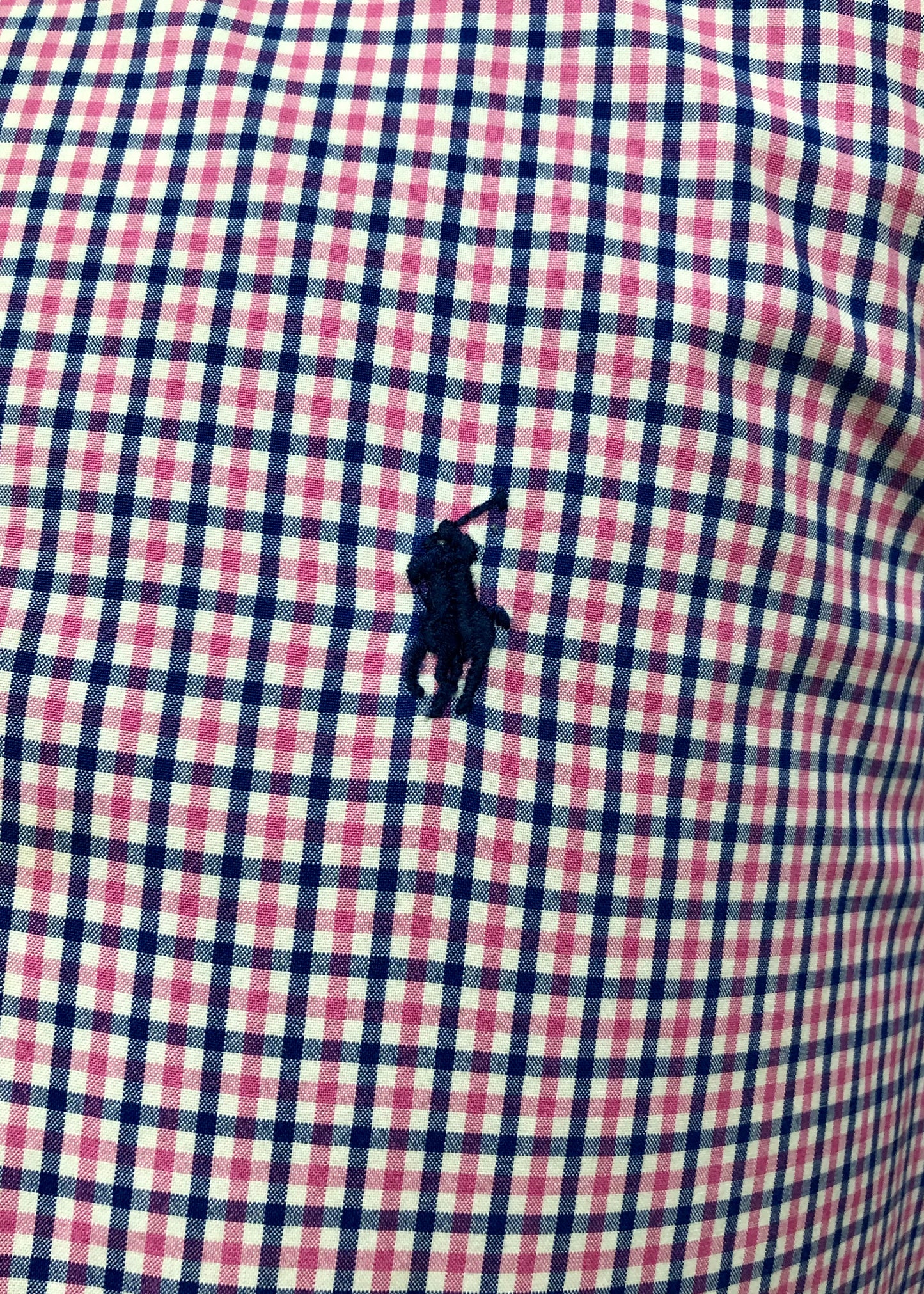 Camisa Polo Ralph Lauren 🏇🏼 blanca con patron de cuadros rosado y azul Talla L Entalle Clásico