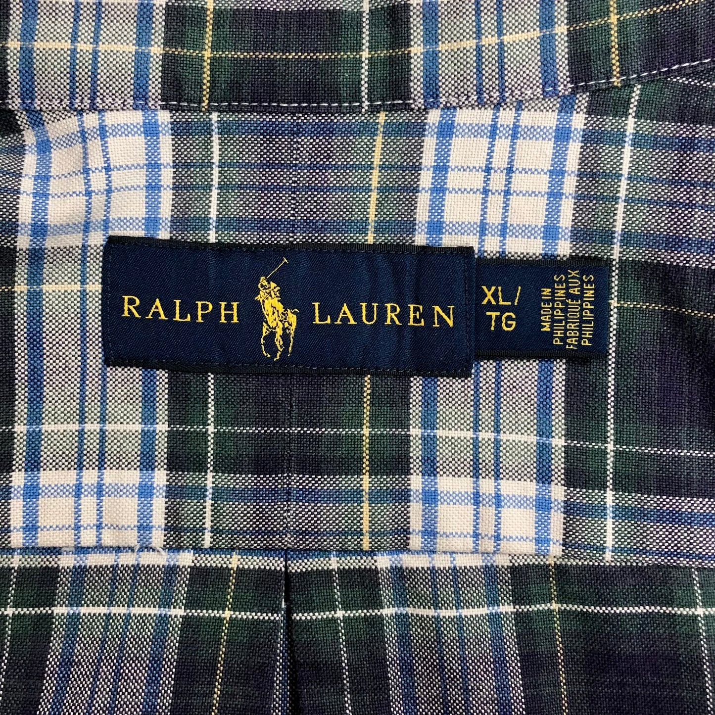 Camisa Polo Ralph Lauren 🏇🏼 con patron de cuadros azul navy, verde oscuro y blanco Talla XL Entalle Regular