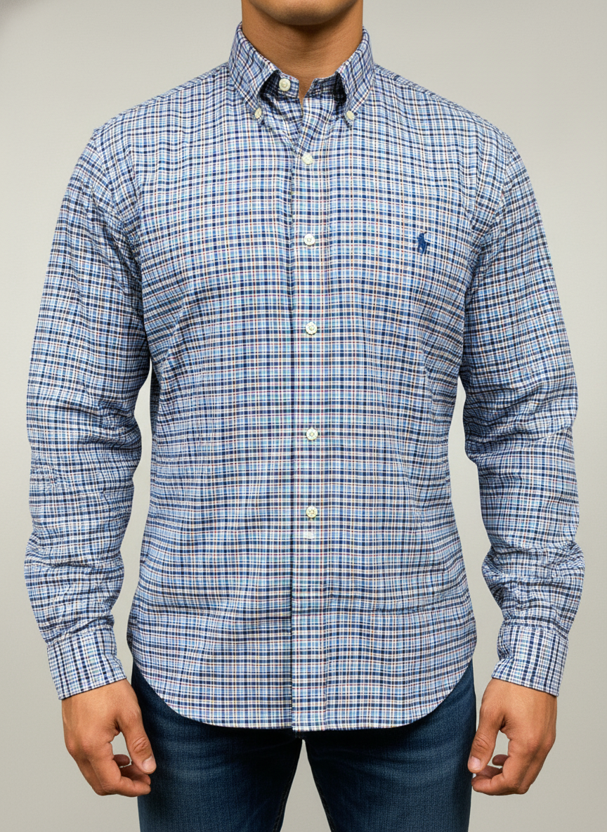 Camisa Polo Ralph Lauren 🏇🏼 con patrón de cuadros multicolor Talla M Entalle Slim Fit