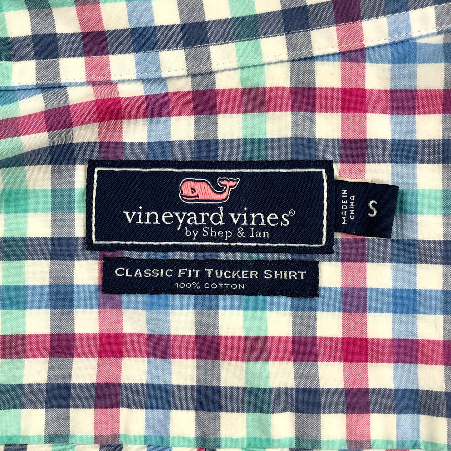 Camisa Vineyard Vines 🐳 color blanco con cuadros en color rosado, verde y azul Talla S entalle clásico