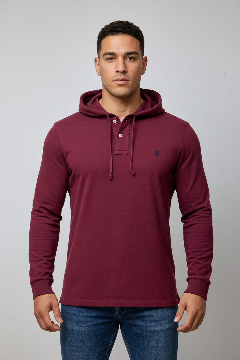 Sueter Jersey color rojo oscuro con capucha Polo Ralph Lauren 🏇🏼 Talla L