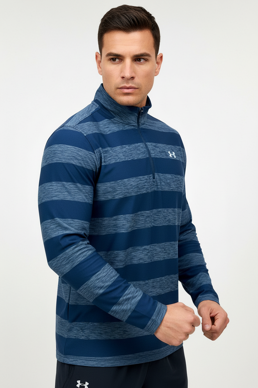 Sueter Jersey Under Armour 🏋🏽 color azul y gris degradado y logo en color blanco Talla S