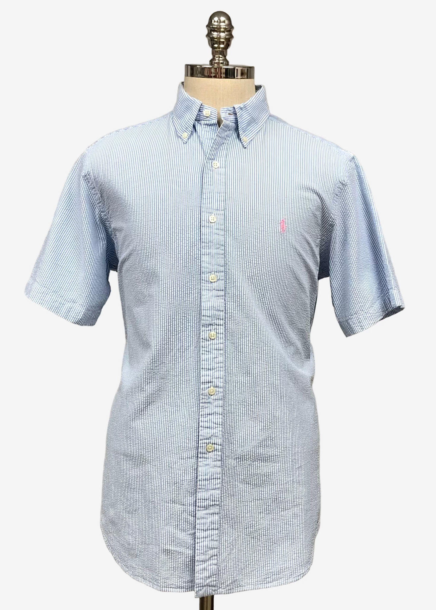 Camisa de botones Polo Ralph Lauren 🏇🏼 Seersucker de rayas en celeste y blanco Talla L Entalle Clásico