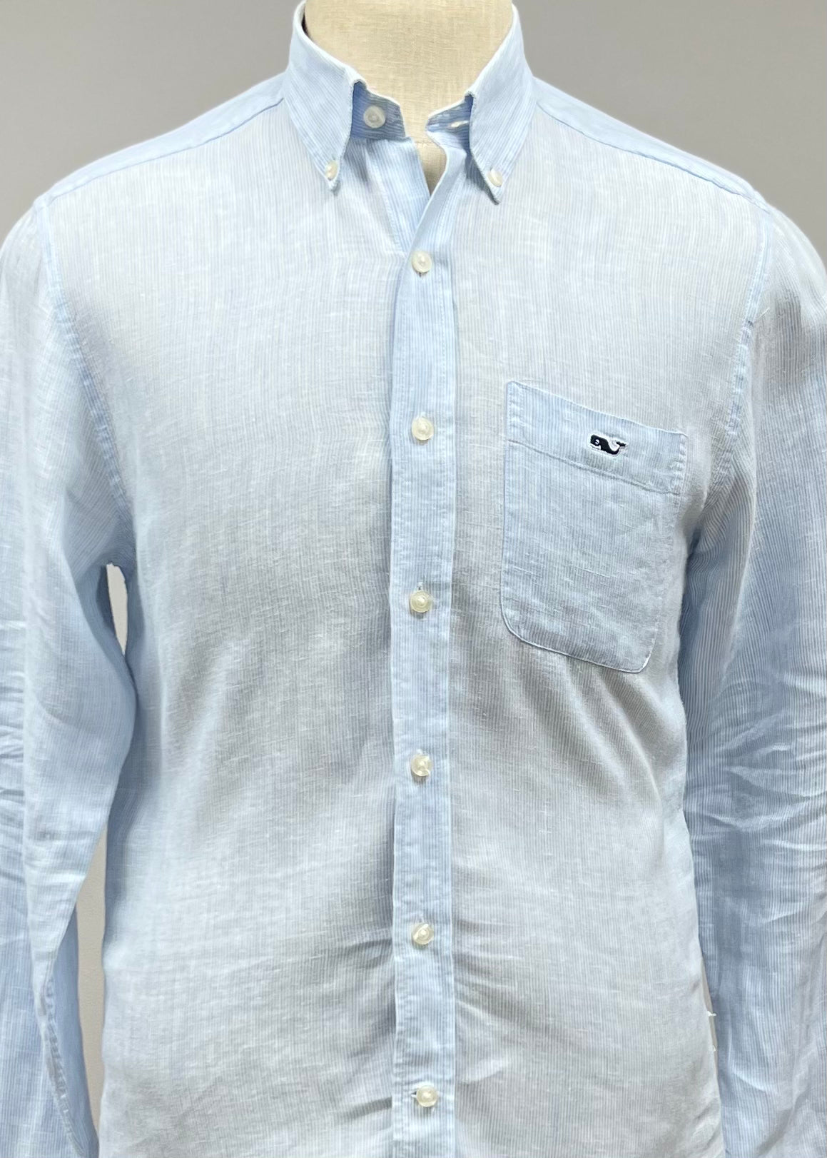 Camisa de botones Vineyard Vines 🐳 De lino con patrón de rayas en color celeste y blanco Talla L Entalle Clásico