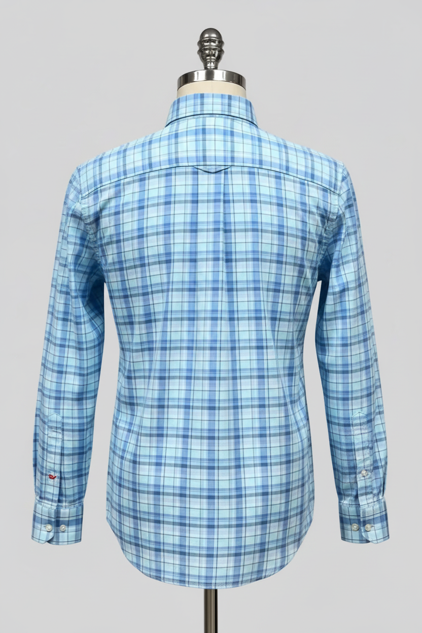 Camisa de botones Vineyard Vines 🐳 con patrón de cuadros en color celeste, azul y turquesa Talla XL Entalle Slim Fit