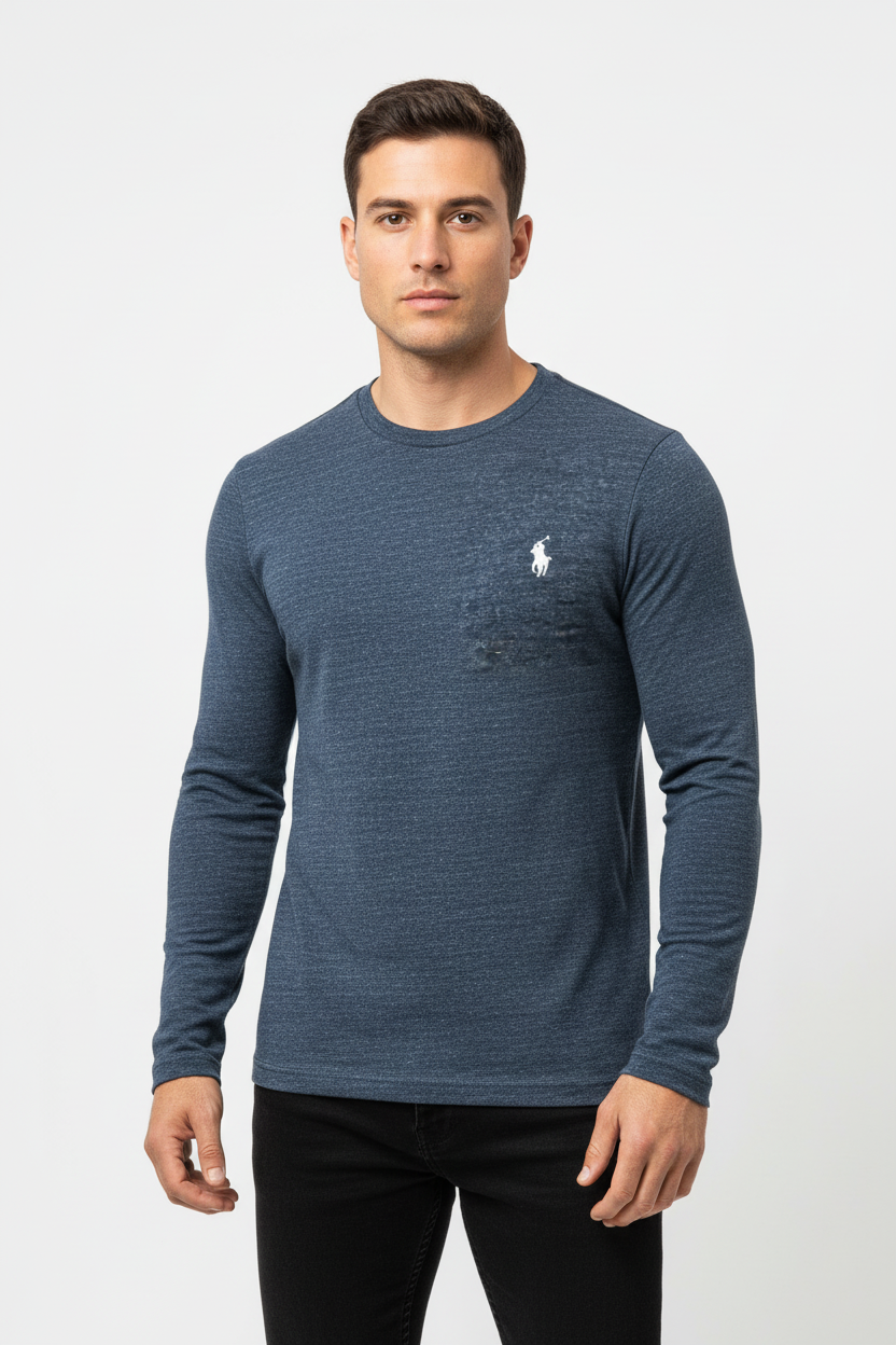 Camiseta cuello redondo Polo Ralph Lauren 🏇🏼 color azul manga larga Talla Medium Custom Slim Fit
