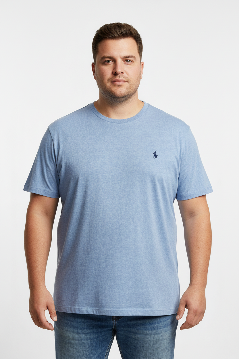 Camiseta cuello redondo Polo Ralph Lauren 🏇🏼 color celeste y logo en azul navy Talla XXL