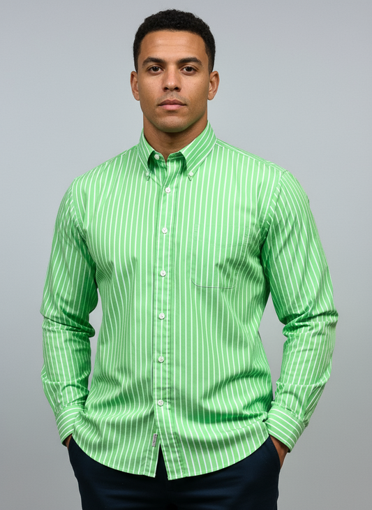 Camisa Polo Ralph Lauren 🏇🏼 color verde con patron de rayas en color blanco Talla XL Entalle Regular