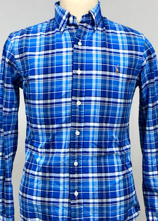 Camisa Polo Ralph Lauren 🏇🏼 Oxford con patron de cuadros tartán azul, celeste y blanco Talla L Entalle Regular