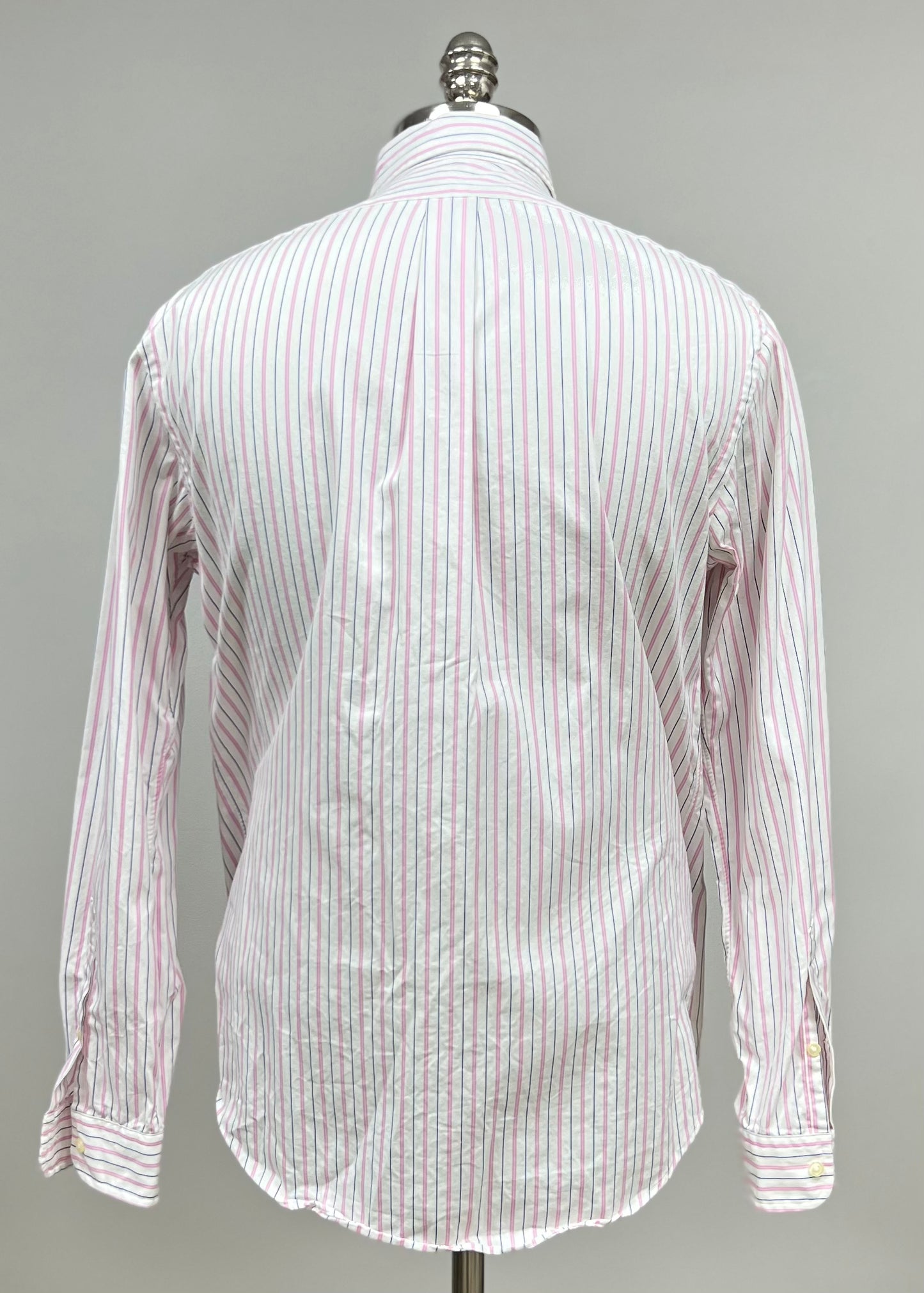 Camisa Polo Ralph Lauren 🏇🏼 color blanco con patrón de rayas en rosado y negro Talla L Entalle Regular