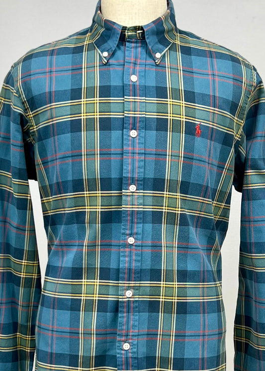 Camisa Polo Ralph Lauren 🏇🏼 con patron de cuadros tartán en color verde oscuro, rojo y amarillo Talla L Entalle Regular