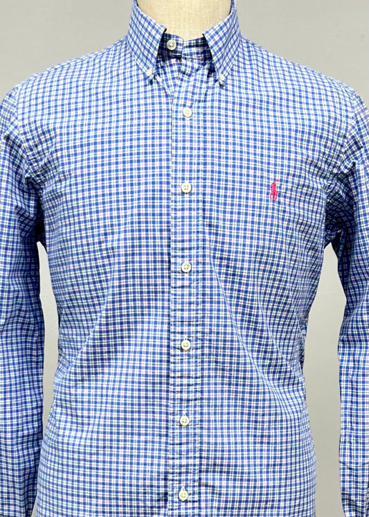 Camisa Polo Ralph Lauren 🏇🏼 color blanco con patrón de cuadros gingham celeste, verde y rosado Talla S y XL Entalle Regular